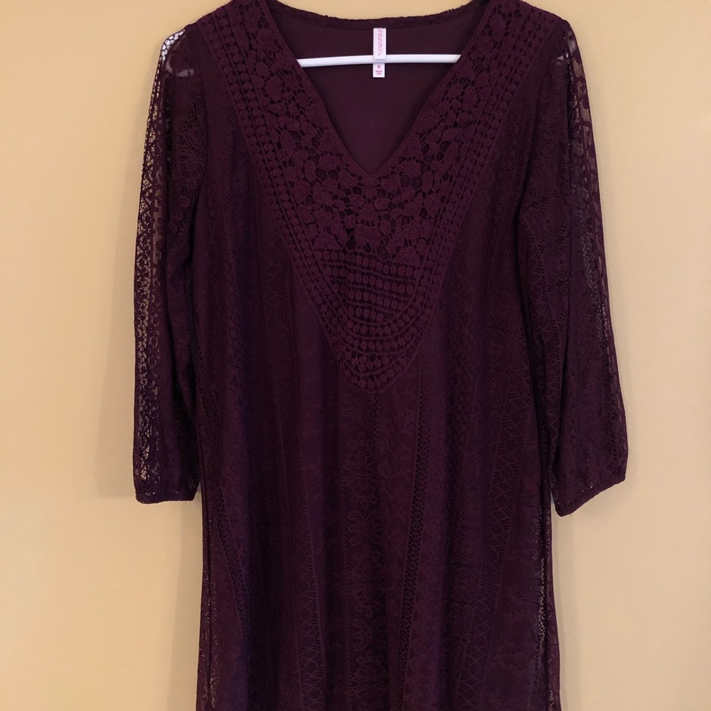 Mid sleeve purple lace dress